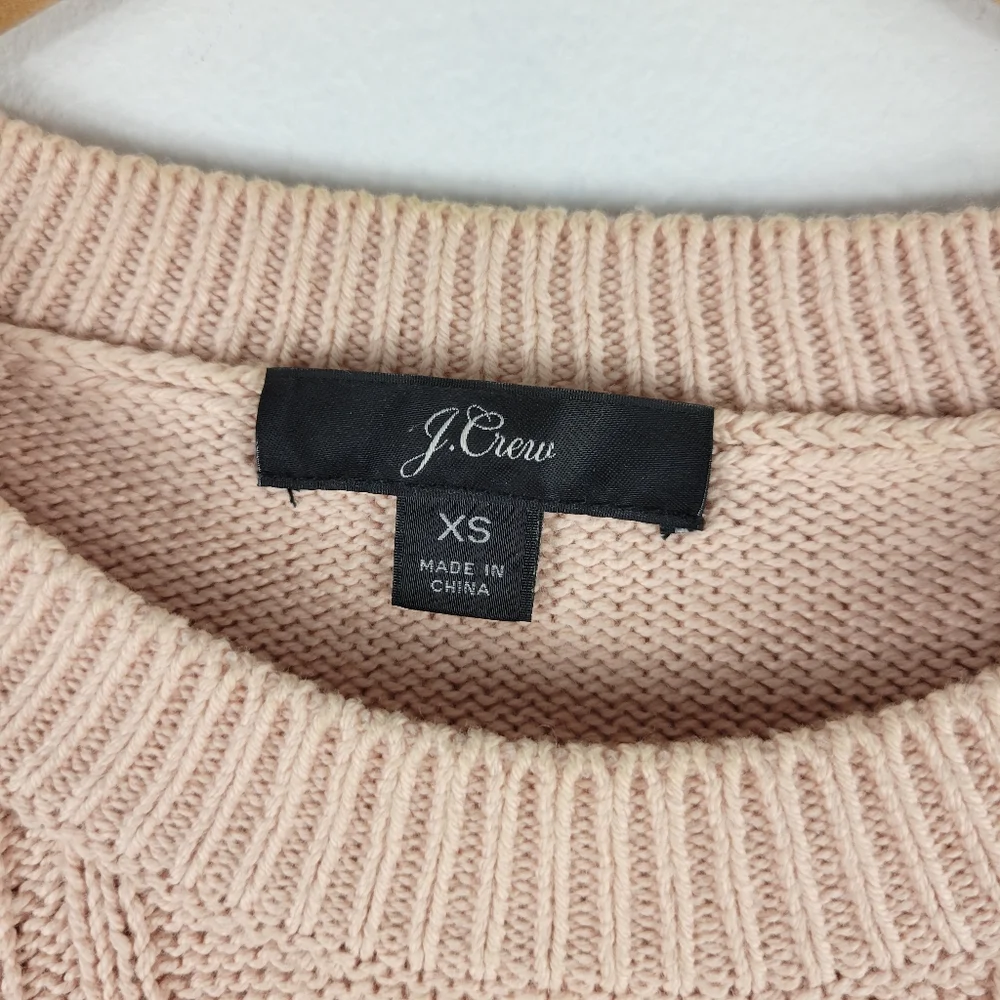 J.Crew Cotton Cable Knit Pointelle Long Sleeve Crew Neck Sweater